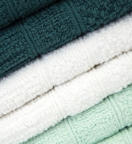 PH Pleasant Home Ribbed Wash Cloths Set - 12 Pack (12” x 12”) – 509 GSM - 100% Ring Spun Cotton Wash Cloth - Super Soft and Highly Absorbent Face Towels (Green, White, Mint) - color: Green, White & Mint, style: Ribbed