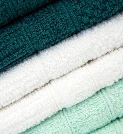 PH Pleasant Home Ribbed Wash Cloths Set - 12 Pack (12” x 12”) – 509 GSM - 100% Ring Spun Cotton Wash Cloth - Super Soft and Highly Absorbent Face Towels (Green, White, Mint) - color: Green, White & Mint, style: Ribbed