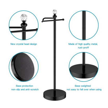 ROLABAM Paper Holder Stand for Floor-Free Standing Toilet Paper Holder Stand for Bathroom Total Height 24.4" with Crystal Ball, Matte Black Finished - color: Matte Black