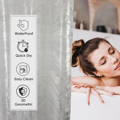 Clear Plastic Shower Curtain Liner, 3D Wavy, 70x72 in, 1 Pack | 100% waterproof, PEVA, clear 3D wavy pattern, 12 rust-free pouch holes, fits standard tubs, for home, hotel, dorm - color: Wavy-clear