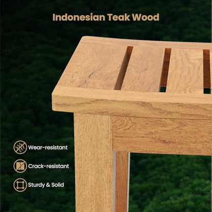 Giantex Teak Shower Bench with Shelf - Shower Stool for Elderly Seniors, Waterproof Teak Wood Non Slip Bathroom Spa Seat, Bathing Stool for Shaving Legs, Indoor & Outdoor Use, 20'' x 14'' x 18''
