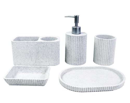 Hymmah Marble Pattern Bathroom Accessories Set, Toothbrush Holdr Set, 5 Pieces Resin Bathroom Set with Toothbrush Holder, Soap Dispenser, Soap Dish,Tumbler (Gray Granite) - color: Gray Granite