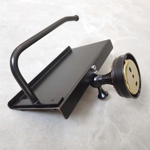 Oil Rubble Bronze Brass Bath Toilet Paper Holder with Phone Shelf, Wall Mounted Black Bathroom Hardware Accessories, Pattern Carving Design - color: Toilet Paper Holder With Shelf