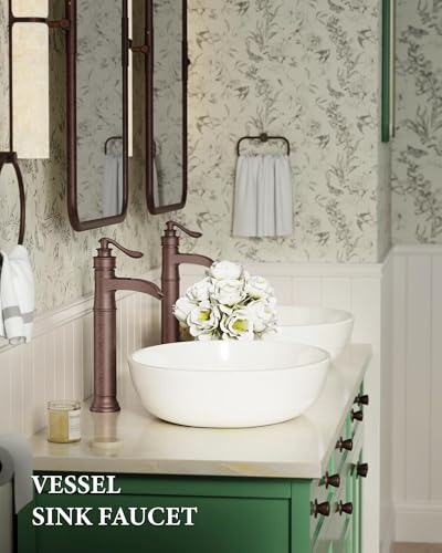 Vessel Sink Faucet Copper Tall Bathroom Faucets Waterfall Single Handle | 1 Hole Farmhouse Antique with Pop up Drain Assembly and Supply Lines Mixer Tap Without Overflow Counter Top by Homevacious - color: Copper