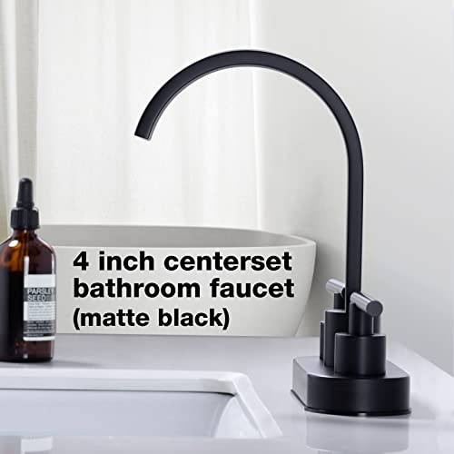 TRUSTMI 4" Centerset Bathroom Faucet 3 Hole, High Flow Waterfall Spout, Matte Black | Commercial Grade Stainless Steel | 360° Swivel, with Pop-Up Drain & cUPC Lines - color: Matte Black