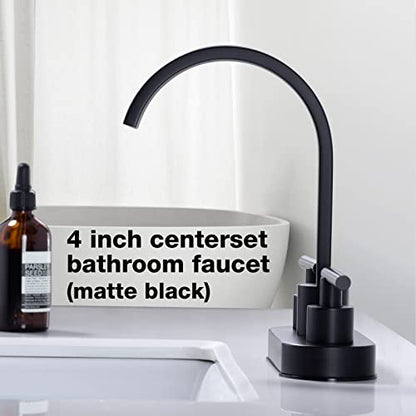 TRUSTMI 4" Centerset Bathroom Faucet 3 Hole, High Flow Waterfall Spout, Matte Black | Commercial Grade Stainless Steel | 360° Swivel, with Pop-Up Drain & cUPC Lines - color: Matte Black