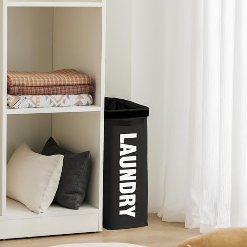 45L Slim Laundry Hamper with Removable Inner Bag & Side Handles, Black | Small Laundry Baskets with Mesh Top, Narrow Dirty Clothes Hamper for Bedroom, Closet, and Bathroom - color: Black - Inner Bag, size: 45L