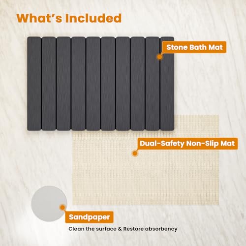 Dayacoco Non Slip Stone Bath Mat, 23.2 x 15.3 in Foldable Quick Dry Stone Shower Mat, Diatomaceous Earth Bath Mat for Bathroom, Kitchen, Easy to Clean (Grey) - color: Grey