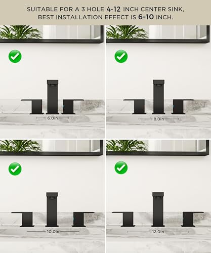 QFN Matte Black Bathroom Faucet 3 Hole 8 Inch Widespread for Vanity Faucet | Two Handles Bathroom Sink Faucet Lead-Free Square Design with Supply Lines, 4-12 Inch 3 Hole Install, for RV Vanity Laundry - color: Matte Black, style: Square