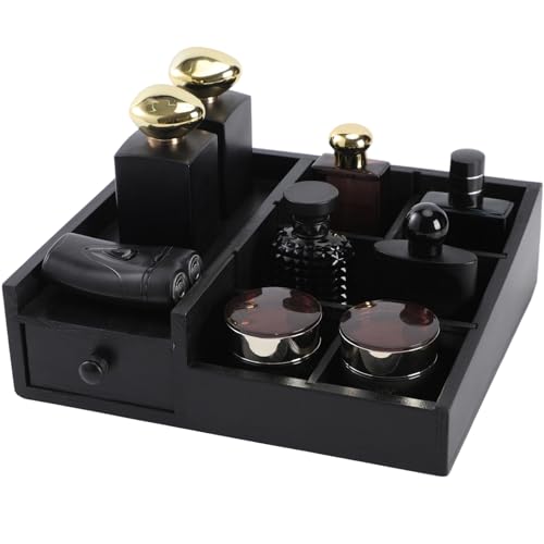 Cologne Organizer for Men,Cologne Stand,Dresser Organizer,Mens Room Decor | Bathroom Counter Organizer,Cologne Tray,Cologne Organizer,Perfume Organizer,Adjustable Detachable Partitions,Gifts for Men - color: Black