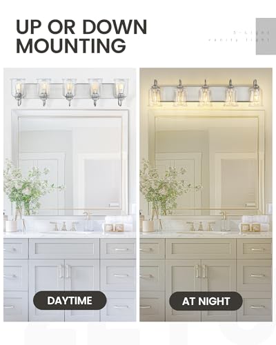 zeyu 36 Inch Farmhouse Modern Bathroom Lighting Fixture, 5-Light Bathroom Vanity Light, Brushed Nickel Finish with Clear Glass Shade, ZSL72B-5W BN - color: Brushed Nickel, size: 5-Light