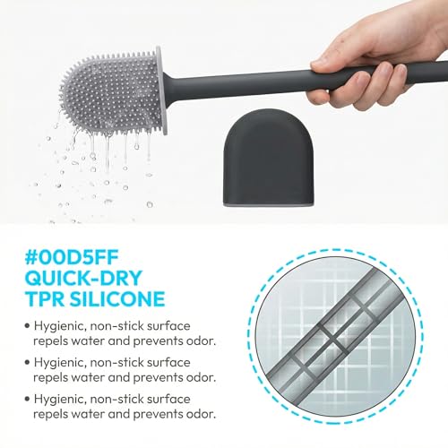RV Silicone Toilet Brush with Holder, Drill-Free Wall Mounted Toilet Bowl Cleaner, Anti-Drip Anti-Roll Compact Brush for RV Camper & Small Bathroom (Black) - color: Black
