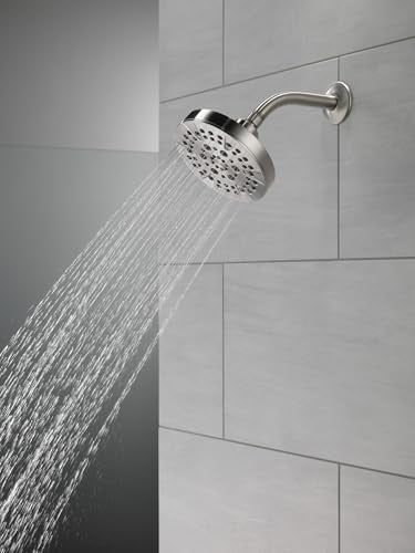 Delta 6-Setting Brushed Nickel Shower Head with High Pressure Spray, 6 Inch Round Shower Head, Showerheads, 1.75 GPM Flow Rate, Stainless 52535-SS - color: Stainless