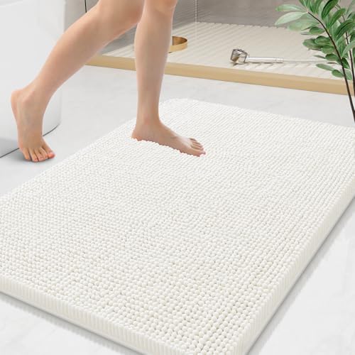 Arotive Bathroom Rugs 36x24, Extra Soft Absorbent Shaggy Chenille Bath Rugs, Machine Washable Rubber Backing Bath Mats for Bathroom Floor Tub and Shower, Home Decor Accessories, Ivory - color: Ivory, size: 36" X 24"