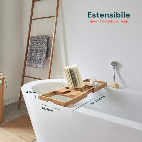 Avilia Extendable Bamboo Bath Tray - Elegant Expandable Bath Tray, Adaptable and Functional, 105 x 22 x 4 cm