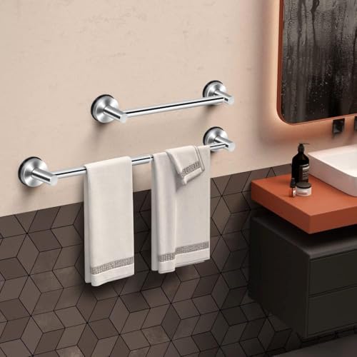 MGahyi Silver No Drill Adjustable Stainless Suction Cup Towel Bar | 14.6 ~ 24Inch Extendable Bath Shower Towel Holdere,Heavy Duty Towel Rack Suitable for Tile, Glass & Smooth Flat Surfaces - color: Silver