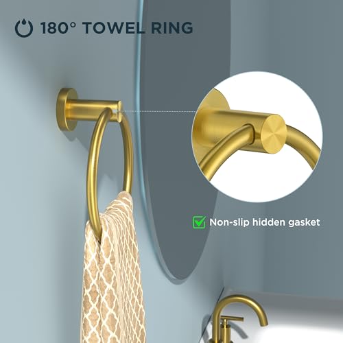 FORIOUS Towel Ring, SUS304 Stainless Steel Modern Hand Towel Holder Rack Hanger Round for Bathroom Wall Mounted, Ideal for Bath, Kitchen, RV, Dark Gold | Modern Hand Towel Holder Rack Hanger Round for Bathroom Wall Mounted, Ideal for Bathroom, Kitchen, RV