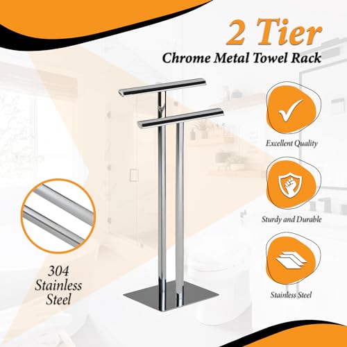 KB Designs - Metal Modern 2 Bar Free Standing Towel Quilt Rack Stand, Chrome