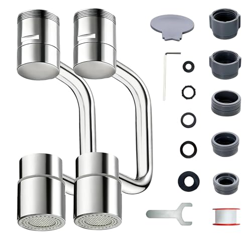 2 PCS 1080° Swivel Faucet Extender, 1440° Rotatable Faucet Extension | 2 Mode Adjustable Rotating Universal Sink Faucet for Kitchen Bathroom Sink Silver