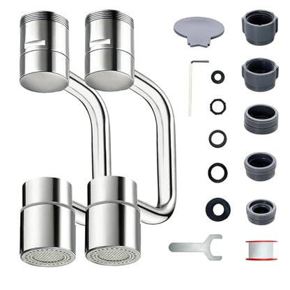 2 PCS 1080° Swivel Faucet Extender, 1440° Rotatable Faucet Extension | 2 Mode Adjustable Rotating Universal Sink Faucet for Kitchen Bathroom Sink Silver