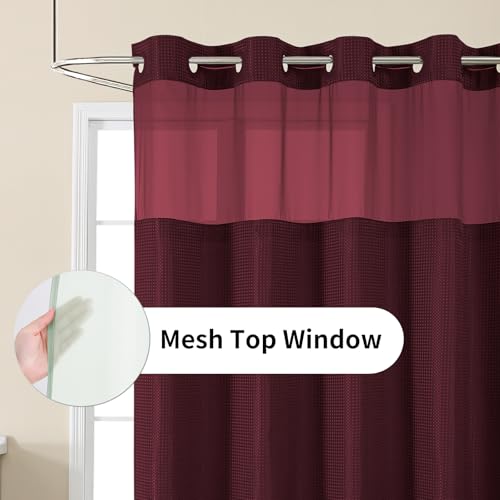 Colorful Star No Hook Waffle Shower Curtain with Snap in Fabric, Waterproof Shower Curtains with See Through Top Window, Hotel Luxury Heavy Duty Bathroom Curtain and Liner Set, 72'' x 75'', Burgundy - color: Burgundy, size: 72"W x 75"L (Pack of 1)