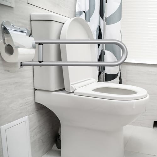 Handicap Bars for Bathroom U Shaped Flip-Up Waterproof | Aluminum Alloy Heavy Duty Rustproof Wall Mount Safety Support Rail Bathroom Aid for Elderly Disabled Pregnant Patient Fall