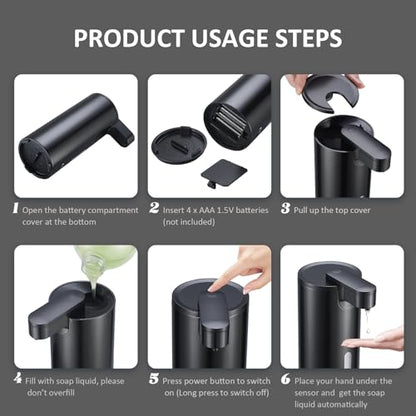 Automatic Soap Dispenser, Automatic Liquid Soap Dispenser Touchless, 12oz/340ml, 3-Level Adjustable, Battery Operated, Water-Resistant for Bathroom, Kitchen, and School, Clog-Free, Black - color: Black