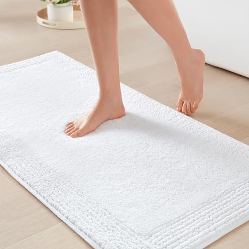 Madison Park Splendor Reversible 100% Cotton Bath Rug, 24 x 44, White | Tufted Bathroom Mat, 3000 GSM, Hotel Quality, Luxurious Plush, Medium Pile, Absorbent, Quick Dry, OEKO-TEX, Shower Room Décor - color: White, size: 2' x 3'8" (Rectangular)
