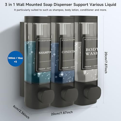 Shampoo and Conditioner Dispenser, 3 Chamber 300ml, Wall Mounted, Gray | Shower Soap Dispenser, Refillable Hand Soap Dispensers, Body Wash Dispenser for Bathroom, Kitchen, Hotel, Home - color: Gray, size: 3 Chamber