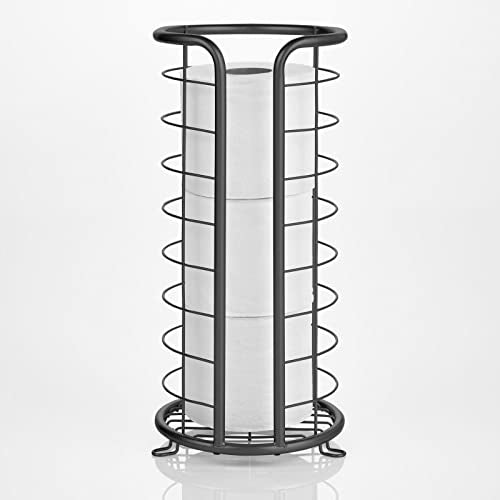 mDesign Metal Toilet Paper Holder Stand - Storage Reserve for 3 Rolls of Toilet Tissue - Freestanding Toilet Paper Holder - Stylish Bathroom Floor Toilet Paper Stand - Omni Collection - Matte Black - color: Matte Black