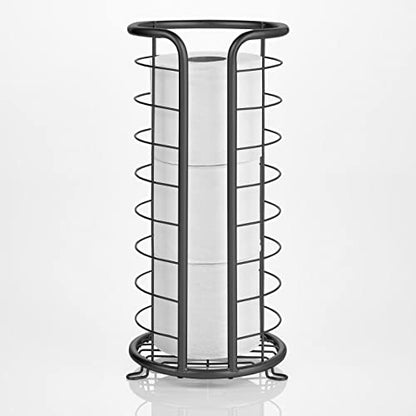 mDesign Metal Toilet Paper Holder Stand - Storage Reserve for 3 Rolls of Toilet Tissue - Freestanding Toilet Paper Holder - Stylish Bathroom Floor Toilet Paper Stand - Omni Collection - Matte Black - color: Matte Black