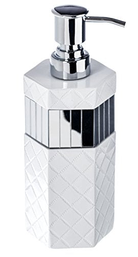 Creative Scents Quilted Mirror White Hand Soap Dispenser for Bathroom | Decorative Lotion Dispenser with Durable Metal Pump, Resin Countertop Shower Dispensers for Elegant Bathroom Decor - style: Soap Dispenser