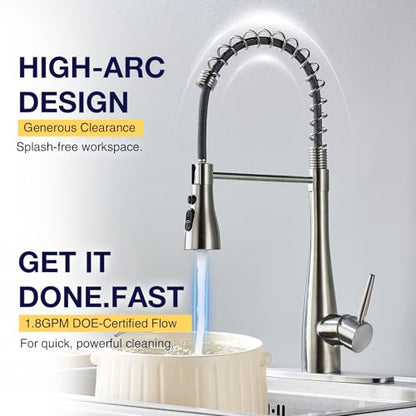 Kitchen Faucets with Pull Down Sprayer, High Arc Single Handle Classic Stainless Steel Sink Faucet 1 or 3 Hole, Suitable for Farmhouse Camper Laundry Rv Bar, Brushed Nickel - color: Brushed Nickel, style: Modern