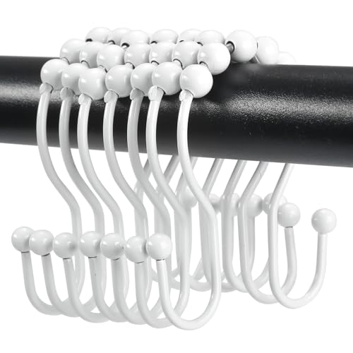 Shower Curtain Hooks, OEH Shower Curtain Rings, White Shower Curtain Hooks Rust Proof, Smooth Gliding Metal Shower Curtain Rings Rust Proof, Double Shower Rings for Curtain, 12 Pcs, White - color: White, size: Classic Double Hooks