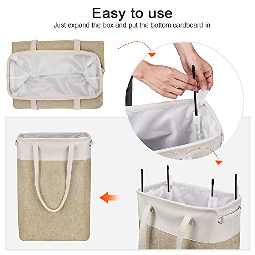 Laundry Basket with Handles Beige&Khaki-Slim Laundry Bin Collapsible Dirty Clothes Basket Narrow Laundry Bag Foldable Dirty Hamper for Camping, Dorms, Apartments - color: Beige&Khaki