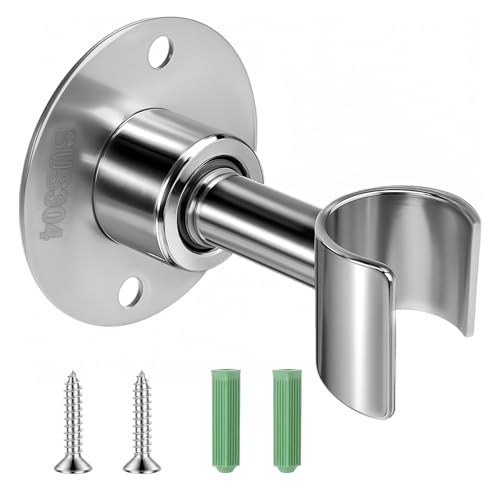 Stainless Steel Shower Head Holder Wall Mount 360° Adjustable Handheld Showerhead Bracket Metal Showerhead Wand Bracket SUS 304 Steel Shower Spray Holder Brushed Finish