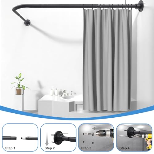 L Shaped Shower Curtain Rod, Adjustable Corner Shower Rod(23.6"-33.5"x23.6"-33.5"), Wall Mounted Half Circle Shower Curtain Rod for Bathroom,Clothing Store,Locker Rooms,Private Space, Need to Drill - size: S