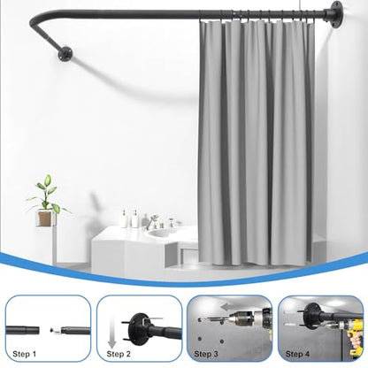 L Shaped Shower Curtain Rod, Adjustable Corner Shower Rod(23.6"-54.3"x23.6"-54.3"), Wall Mounted Half Circle Shower Curtain Rod for Bathroom,Clothing Store,Locker Rooms,Private Space, Need to Drill - size: L