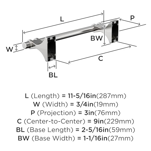 Amerock Davenport Chrome 9 inch (229 mm) Center-to-Center Towel Bar, BH3605526 - color: Chrome, size: 9 Inch (229 mm)