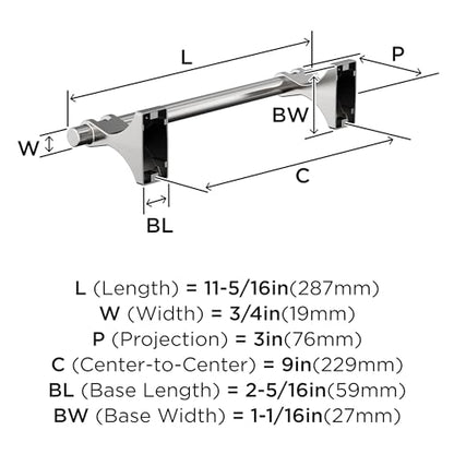 Amerock Davenport Chrome 9 inch (229 mm) Center-to-Center Towel Bar, BH3605526 - color: Chrome, size: 9 Inch (229 mm)