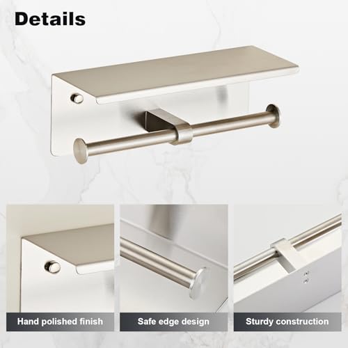 Brushed Double Paper Holder with Shelf, Toilet Roll Holder for Bathroom | Wall Mounted SUS 304 Stainless Steel Toilet Tissue Holder YIGUANXIN - color: Brushed