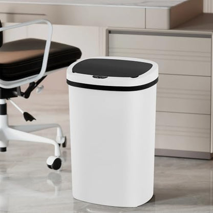 PayLessHere | 13 Gallon Plastic Trash Can | White | Pack of 1 | Automatic Touchless Lid with Motion Sensor | Kitchen Garbage Can with Waterproof Design | for Home, Office, Bathroom - color: White