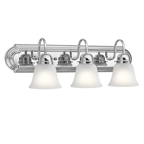 Kichler 24" 3-Light Vanity Bath Light in Chrome, Modern Bathroom Light with Clear Satin Etched Glass, (24" W x 8" H), 5337CHS - color: Chrome, size: 24"