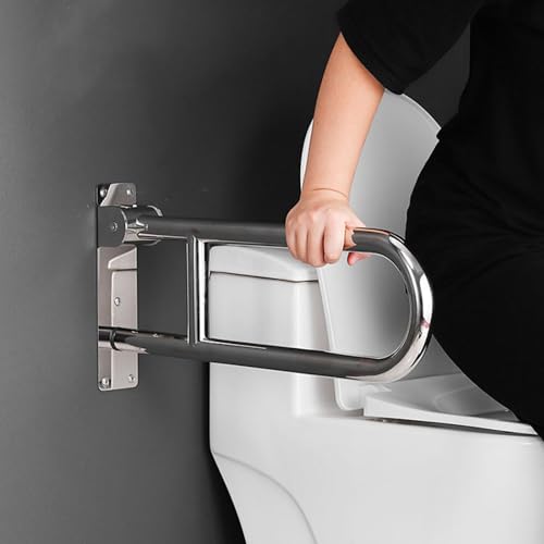 Generic Folding Toilet Grab Bars, Grab Bars Handle Safety Support Hand Rails, Bathroom U-Shape Wall Mounted Armrest, Toilet Flip-up Shower Support Elderly Disabled