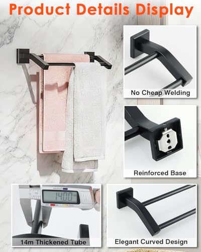 Alise Double Towel Bar,16 Inch Double Towel Racks for Bathroom, Matte Black | Quick Drying Bathroom Towel Holder, SUS304 Stainless Steel Towel Hanger Wall Mounted, Useable Length 14.9" - color: Matte Black, size: 16-Inch (2-Bars)