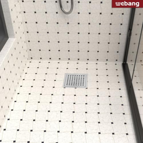 6 Inch Square Shower Floor Drain with Flange,Quadrato Pattern Grate Removable,Food-Grade SUS 304 Stainless Steel,Watermark&CUPC Certified,Brushed - color: Brushed, size: 6 Inch