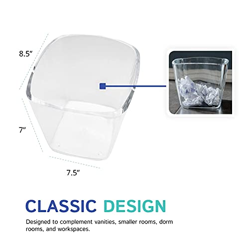 Huang Acrylic Clear Square Mini Wastebasket Trash Can | Garbage Container Bin for Bathrooms, Kitchens, Home Offices | Shatter-Proof, Stylish, Durable and Compact Design - size: Mini Square