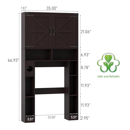 Vabches Home Space-Saving Toilet Rack with 2 Barn Doors (Walnut) | Farmhouse Over The Toilet Storage Cabinet, with Toilet Paper Holder Stand, for Laundry, Bathroom, Restroom - color: Walnut