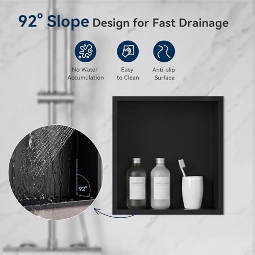 Shower Niche 12" x 12",Matte Black Stainless Steel Shower Niche - color: Black, size: 12" x 12"