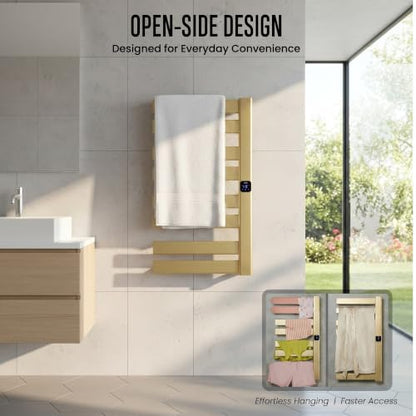 Towel Warmer, Heated Towel Rack with Built-in Timer and Temperature Control,Hard-Wired(Right-Wiring)/Plug-in Wall-Mounted Towel Rail, Aluminum, 18.8" W X 34.64" H, Gold - color: Gold, size: 18.8"L x 34.64"H